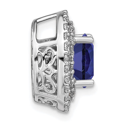 14K Weißgold Anhänger mit Lab Grown echtem Diamant und synthetischem Blauem Saphir