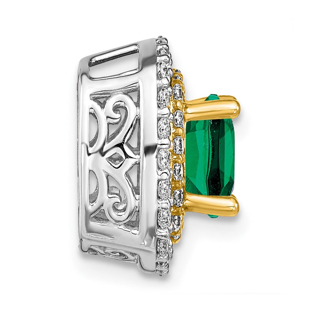 14 K Bicolor-Gold Anhänger mit echtem, im Labor gezüchtetem Diamant und synthetischem Smaragd