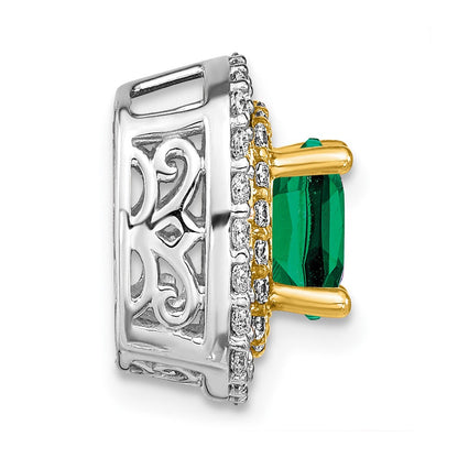 14 K Bicolor-Gold Anhänger mit echtem, im Labor gezüchtetem Diamant und synthetischem Smaragd
