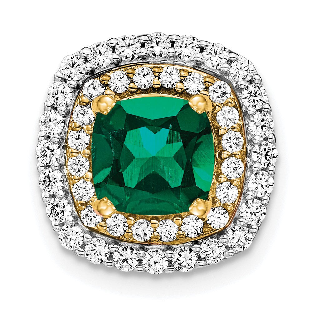14 K Bicolor-Gold Anhänger mit echtem, im Labor gezüchtetem Diamant und synthetischem Smaragd