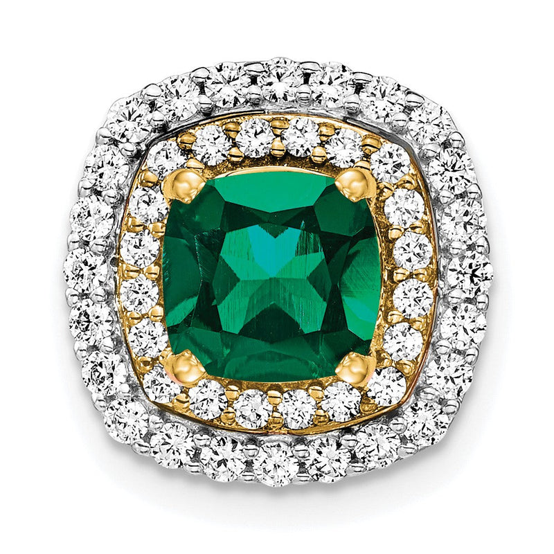 14 K Bicolor-Gold Anhänger mit echtem, im Labor gezüchtetem Diamant und synthetischem Smaragd