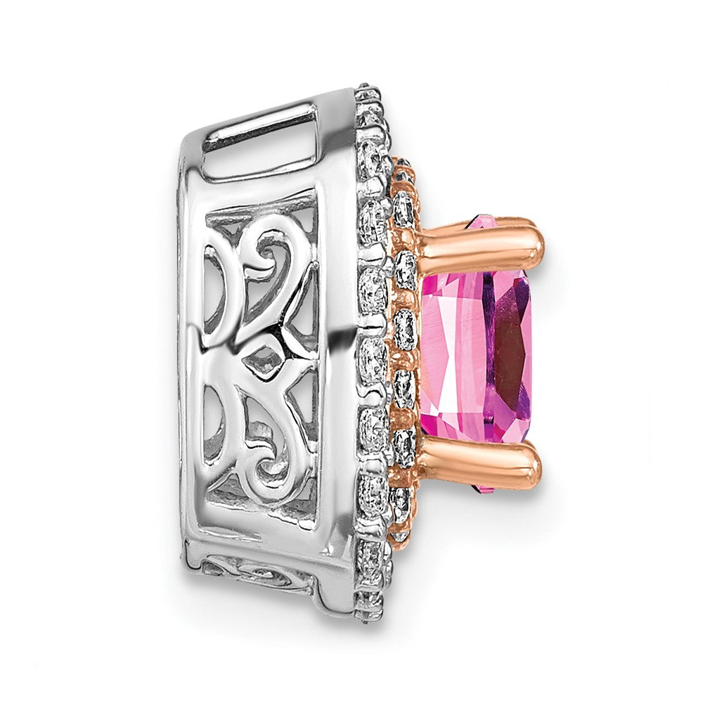14K Weiß-/Roségold Bicolor Ketten-Gleitanhänger mit 0,5 ct. im Labor gezüchtetem Diamant in Rosé und Weiß VS/SI+ G+ und im Labor gezüchtetem Pink-Saphir