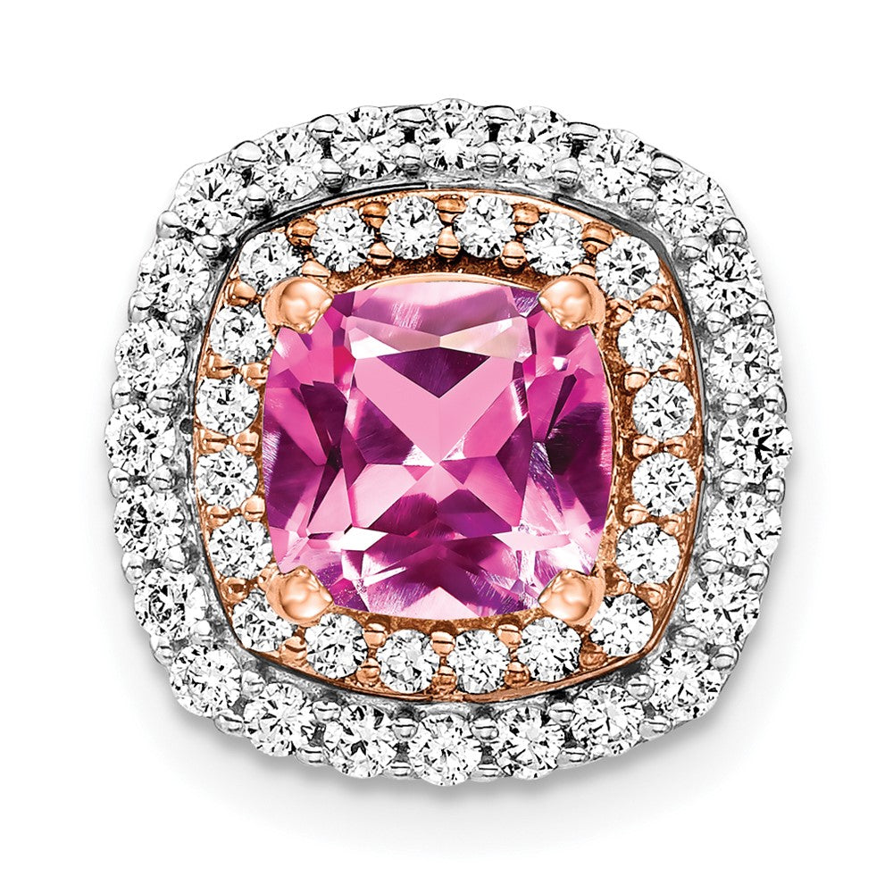 14K Weiß-/Roségold Bicolor Ketten-Gleitanhänger mit 0,5 ct. im Labor gezüchtetem Diamant in Rosé und Weiß VS/SI+ G+ und im Labor gezüchtetem Pink-Saphir