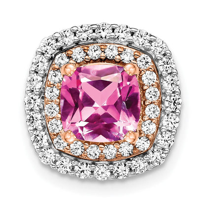 14K Weiß-/Roségold Bicolor Ketten-Gleitanhänger mit 0,5 ct. im Labor gezüchtetem Diamant in Rosé und Weiß VS/SI+ G+ und im Labor gezüchtetem Pink-Saphir