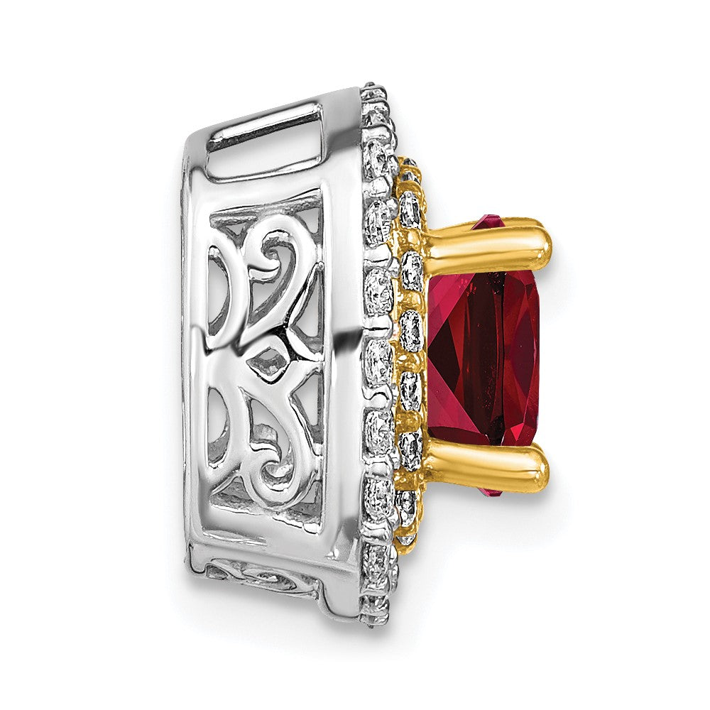 14K Bicolor Kettenanhänger mit 0,5 ct. im Labor gezüchteten Diamanten VS/SI+ G+ und im Labor gezüchteten Rubinen
