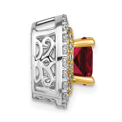 14K Bicolor Kettenanhänger mit 0,5 ct. im Labor gezüchteten Diamanten VS/SI+ G+ und im Labor gezüchteten Rubinen