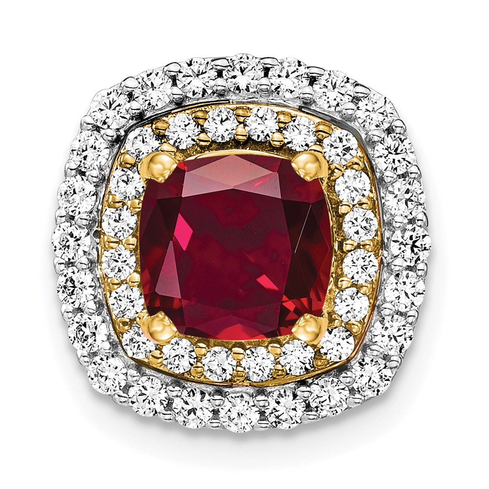 14K Bicolor Kettenanhänger mit 0,5 ct. im Labor gezüchteten Diamanten VS/SI+ G+ und im Labor gezüchteten Rubinen