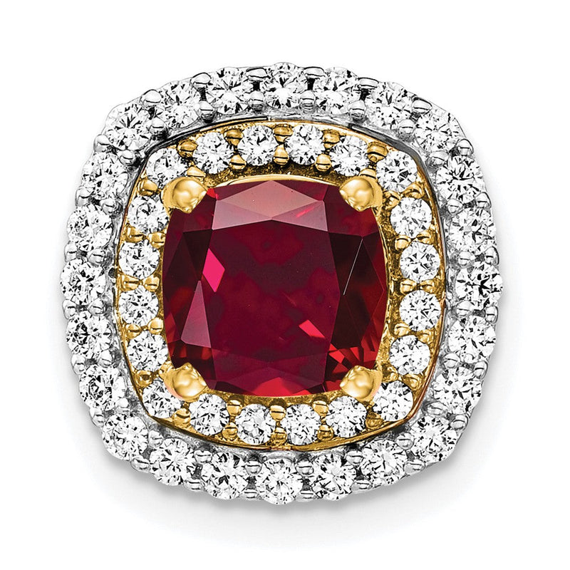 14K Bicolor Kettenanhänger mit 0,5 ct. im Labor gezüchteten Diamanten VS/SI+ G+ und im Labor gezüchteten Rubinen