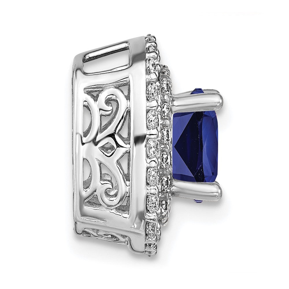 14K Weißgold Anhänger mit Labor gezüchtetem echtem Diamant und künstlichem blauem Saphir