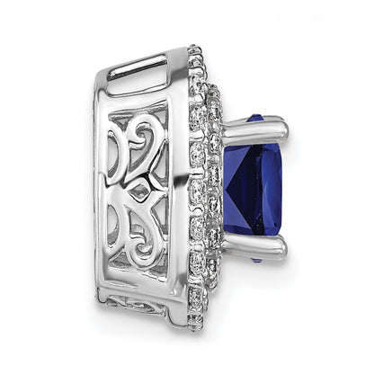 14K Weißgold Anhänger mit Labor gezüchtetem echtem Diamant und künstlichem blauem Saphir