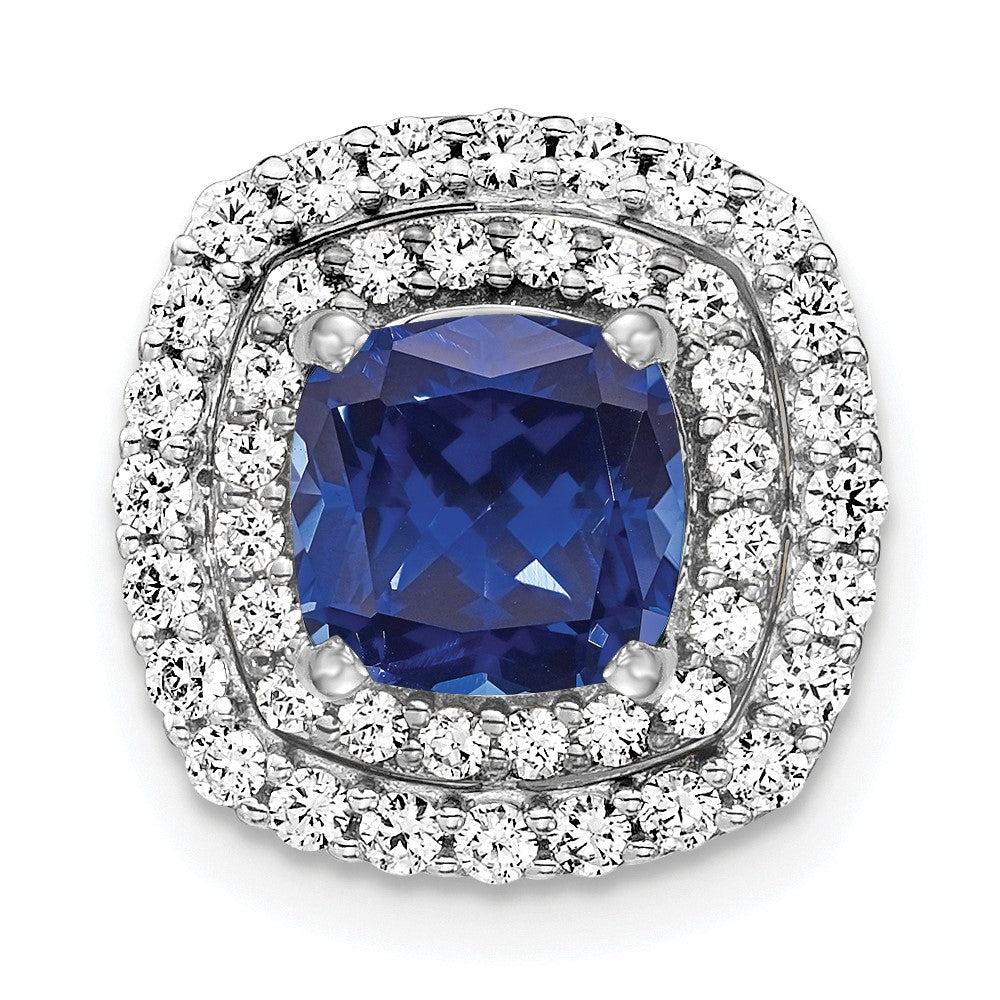 14K Weißgold Anhänger mit Labor gezüchtetem echtem Diamant und künstlichem blauem Saphir