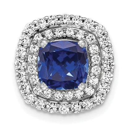 14K Weißgold Anhänger mit Labor gezüchtetem echtem Diamant und künstlichem blauem Saphir