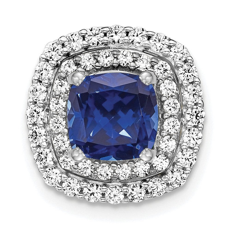 14K Weißgold Anhänger mit Labor gezüchtetem echtem Diamant und künstlichem blauem Saphir