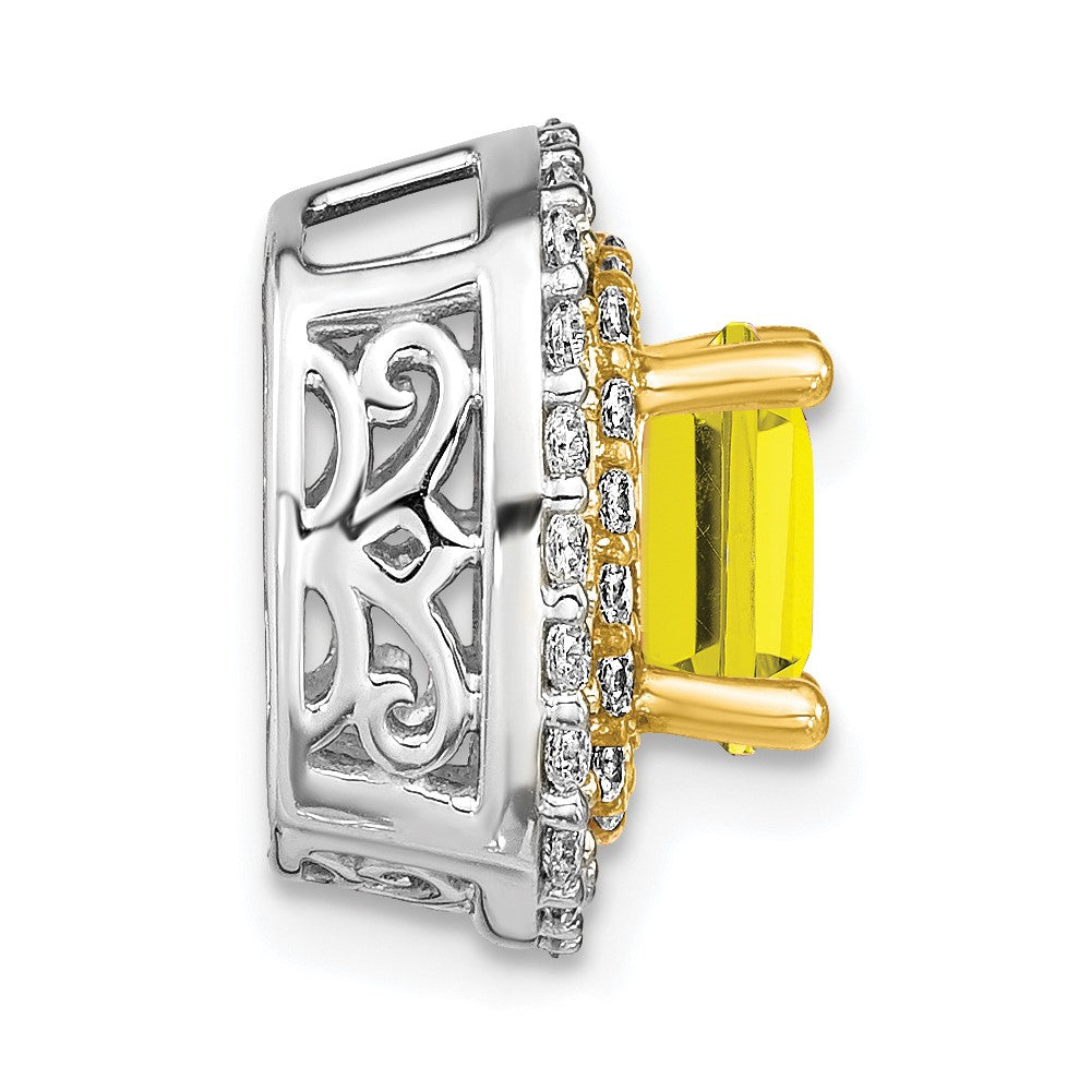 14K Bicolor 0,5 ct. Laborgezüchteter Diamant VS/SI+ G+ und Laborgezüchteter Gelbsaphir Ketten-Gleitanhänger
