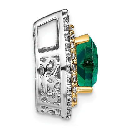 14K Bicolor-Gold Ketten-Gleitanhänger mit 0,5 ct. Laborgezüchtetem Diamanten VS/SI+ G+ und Laborgezüchtetem Smaragd