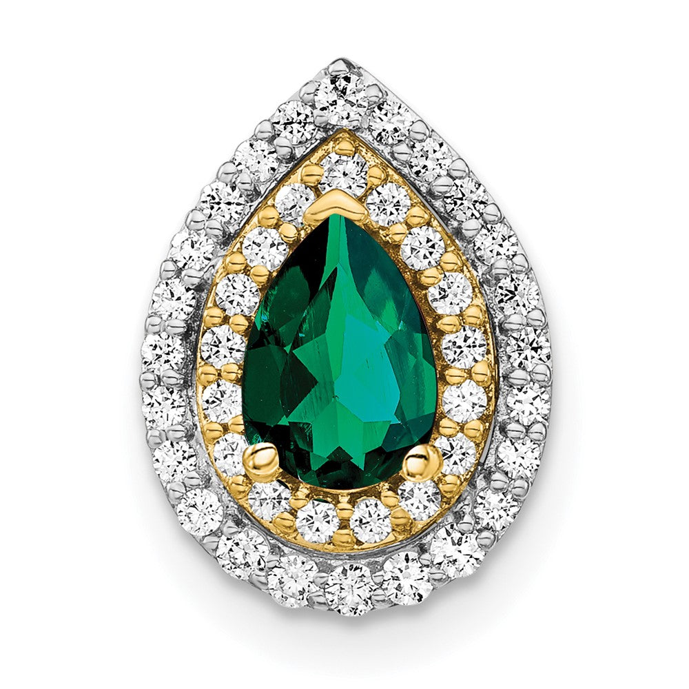 14K Bicolor-Gold Ketten-Gleitanhänger mit 0,5 ct. Laborgezüchtetem Diamanten VS/SI+ G+ und Laborgezüchtetem Smaragd