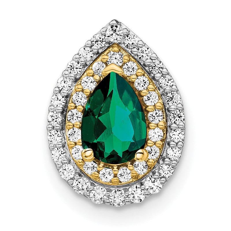 14K Bicolor-Gold Ketten-Gleitanhänger mit 0,5 ct. Laborgezüchtetem Diamanten VS/SI+ G+ und Laborgezüchtetem Smaragd
