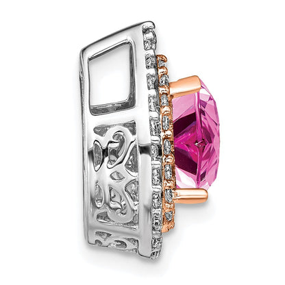 14K Weiß-/Roségold Zweifarbig Rosé und Weiß 0,5 ct. im Labor gezüchteter Diamant VS/SI+ G+ und im Labor gezüchteter Pink-Saphir Ketten-Gleitanhänger