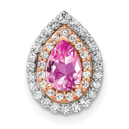 14K Weiß-/Roségold Zweifarbig Rosé und Weiß 0,5 ct. im Labor gezüchteter Diamant VS/SI+ G+ und im Labor gezüchteter Pink-Saphir Ketten-Gleitanhänger