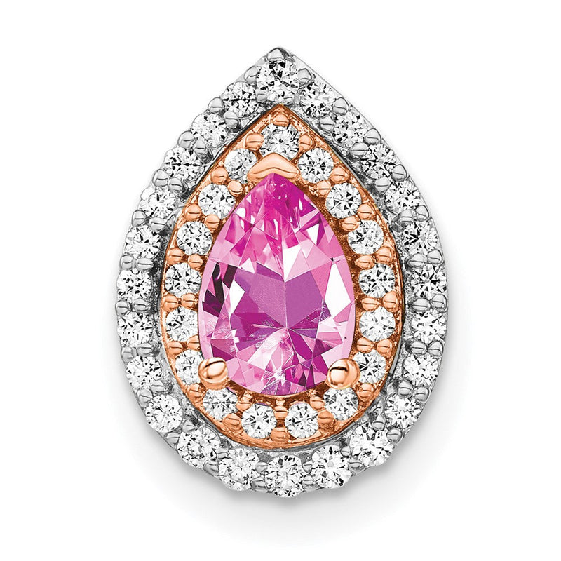 14K Weiß-/Roségold Zweifarbig Rosé und Weiß 0,5 ct. im Labor gezüchteter Diamant VS/SI+ G+ und im Labor gezüchteter Pink-Saphir Ketten-Gleitanhänger