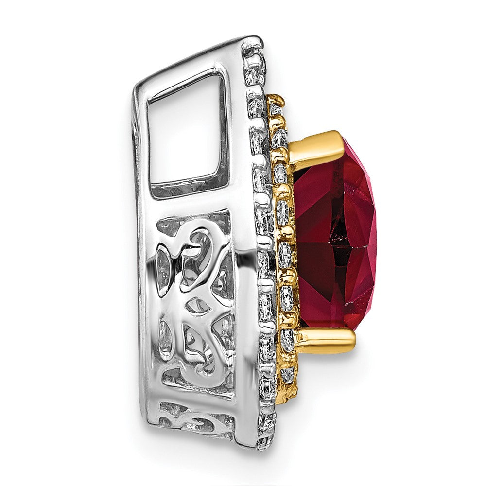 14k Two-tone Two Tone 0,5 ct. Lab Grown Diamant VS/SI+ G+ and Lab Created Ruby Chain Slide Pendant