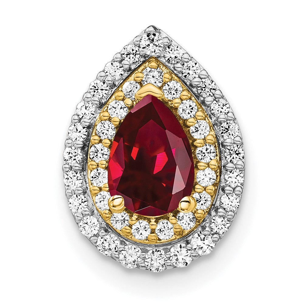 14k Two-tone Two Tone 0,5 ct. Lab Grown Diamant VS/SI+ G+ and Lab Created Ruby Chain Slide Pendant