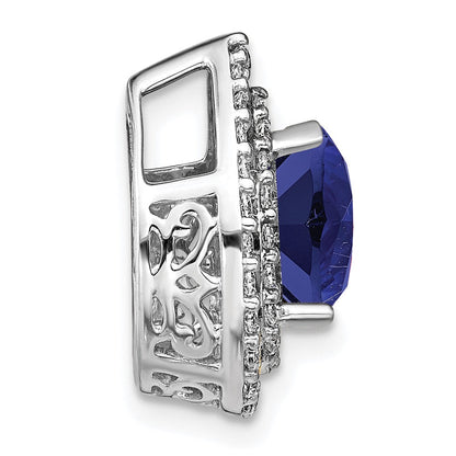 14K Weißgold Gleitanhänger mit 0,5 ct. im Labor gezüchteten Diamanten VS/SI+ G+ und im Labor gezüchtetem blauen Saphir