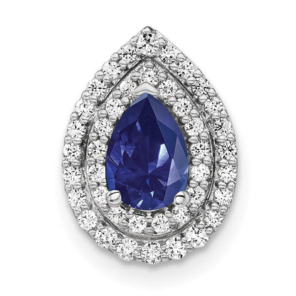 14K Weißgold Gleitanhänger mit 0,5 ct. im Labor gezüchteten Diamanten VS/SI+ G+ und im Labor gezüchtetem blauen Saphir