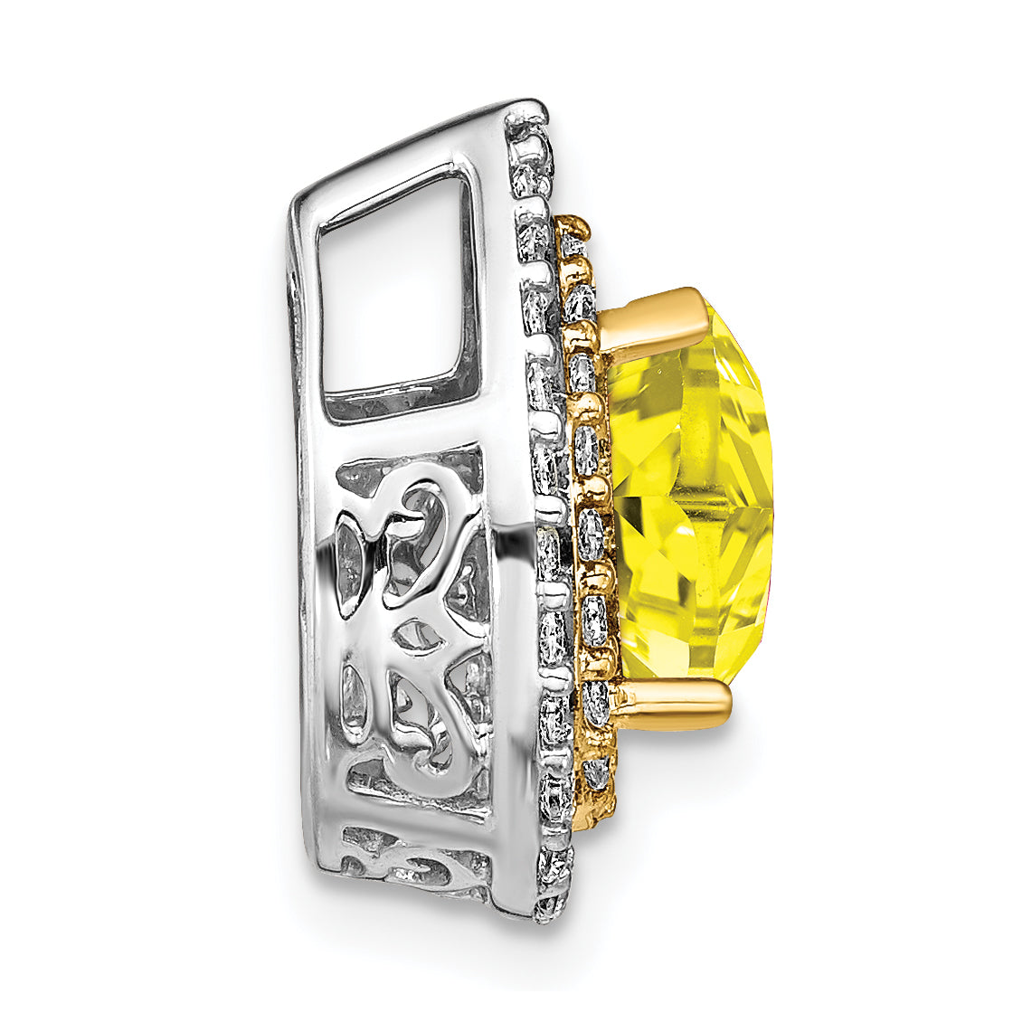 14K Bicolor Gleitanhänger an Kette mit 0,5 ct. Laborgezüchtetem Diamant VS/SI+ G+ und Laborgezüchtetem Gelbem Saphir