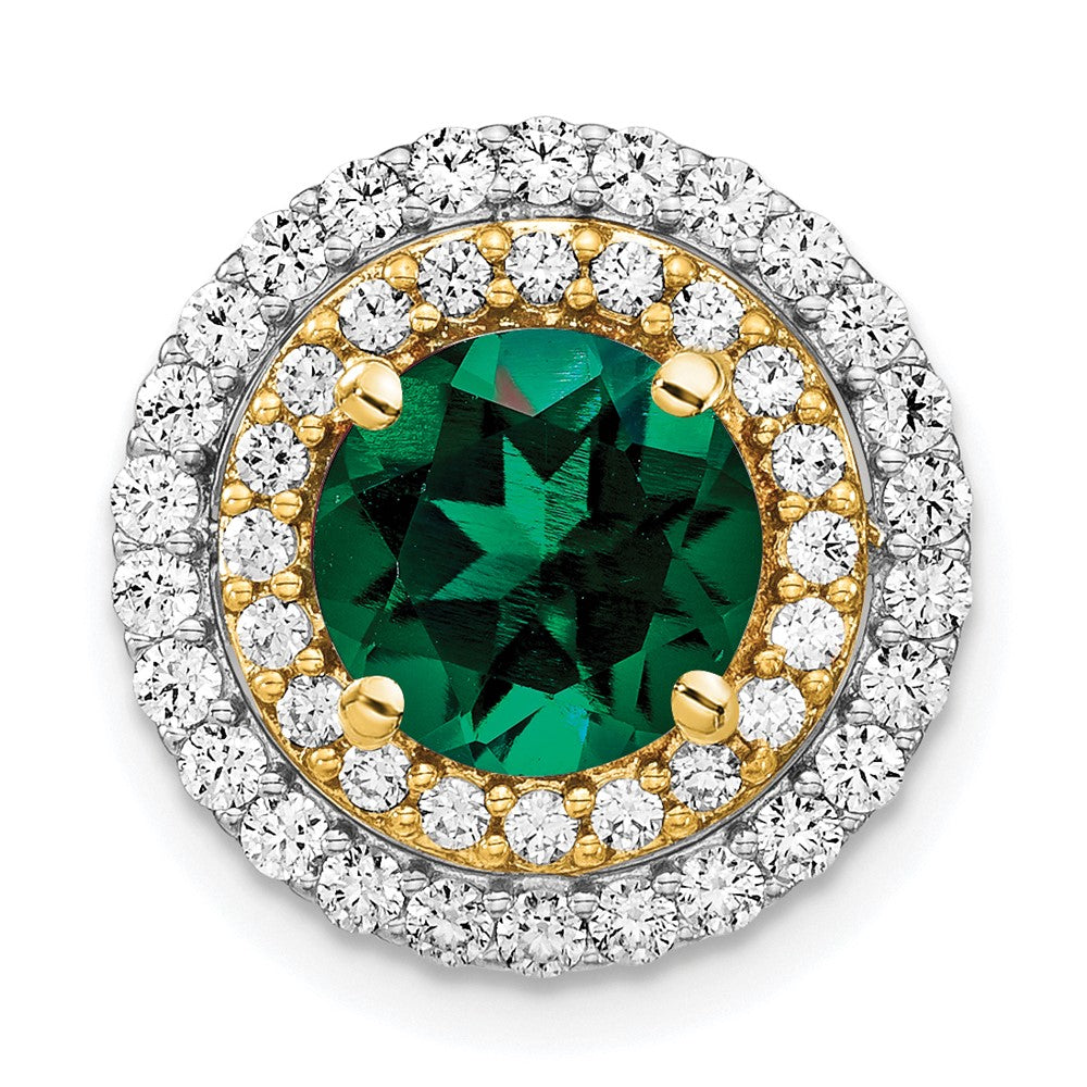 14K Bicolor 0,625 ct. Laborgezüchteter Diamant VS/SI+ G+ und Labor-Smaragd Kettengleitanhänger
