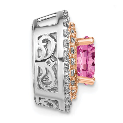 14K Weiß-/Roségold Zweifarbig Anhänger mit im Labor gezüchtetem VS/SI FGH Diamant & synthetischem Pink-Saphir