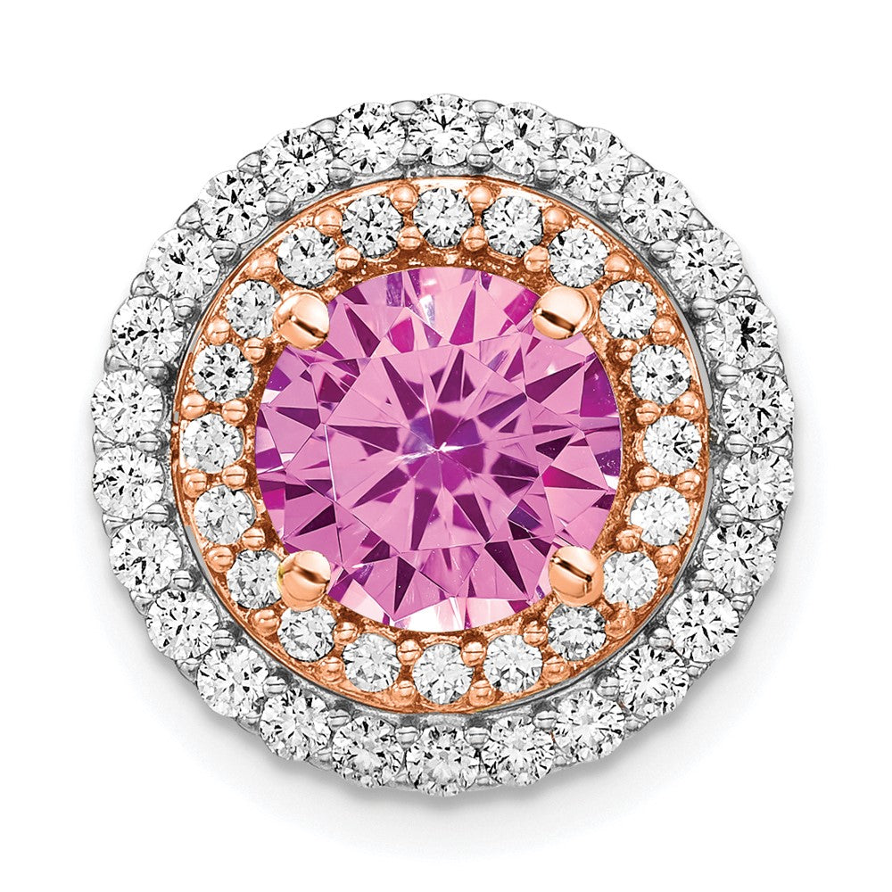 14K Weiß-/Roségold Zweifarbig Anhänger mit im Labor gezüchtetem VS/SI FGH Diamant & synthetischem Pink-Saphir