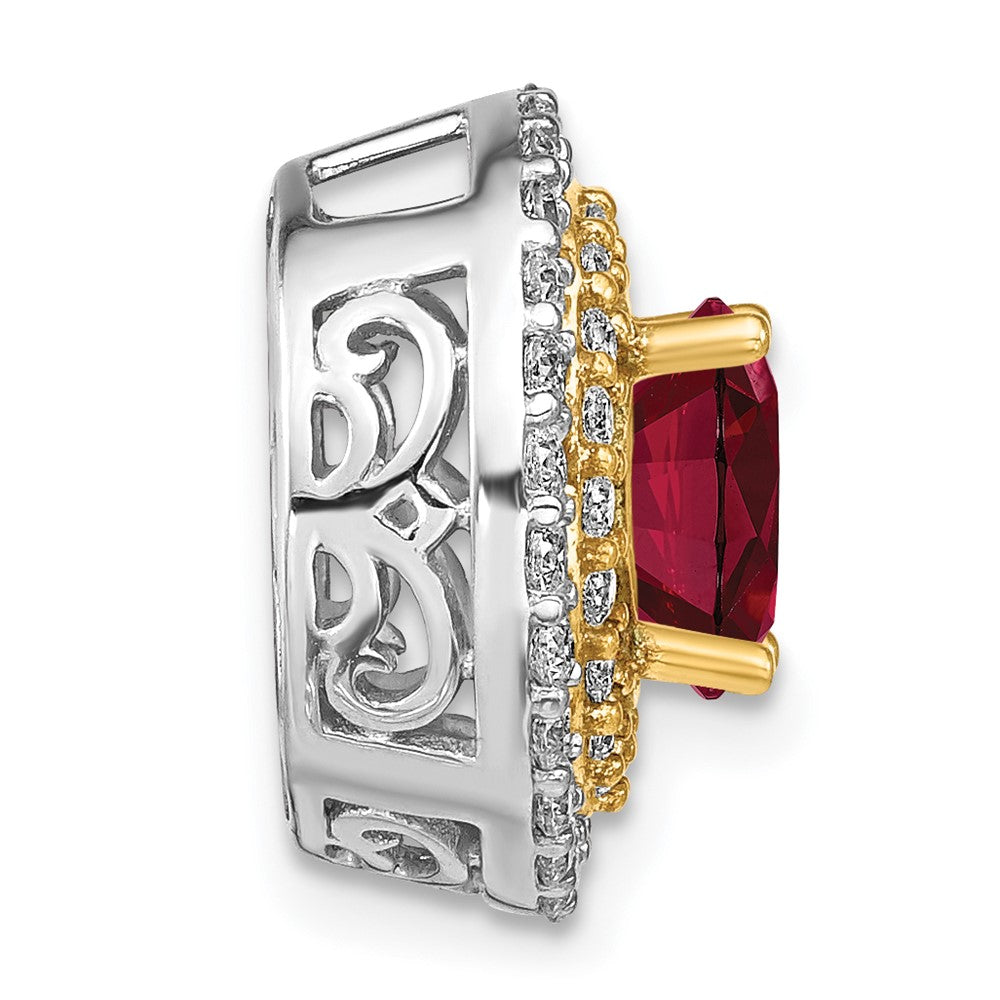 14K Bicolor 0,625 ct. Laborgezüchteter Diamant VS/SI+ G+ und Laborgezüchteter Rubin Kettengleitanhänger