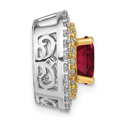 14K Bicolor 0,625 ct. Laborgezüchteter Diamant VS/SI+ G+ und Laborgezüchteter Rubin Kettengleitanhänger