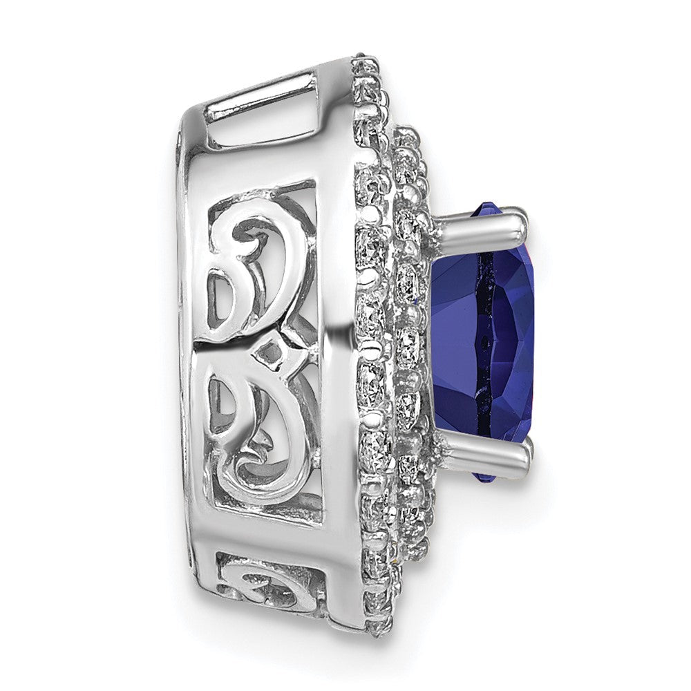 14K Weißgold Anhänger mit im Labor gezüchteten Diamanten VS/SI FGH und gezüchteten blauen Saphiren