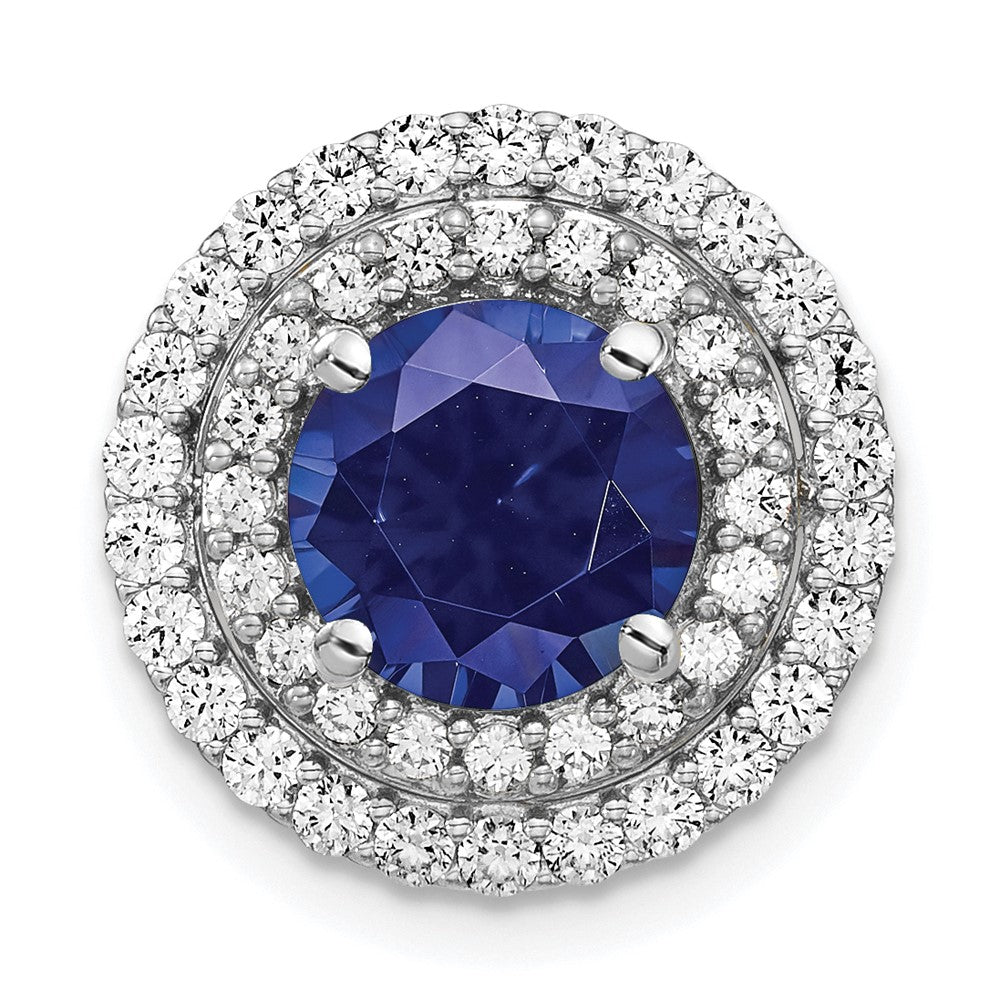 14K Weißgold Anhänger mit im Labor gezüchteten Diamanten VS/SI FGH und gezüchteten blauen Saphiren