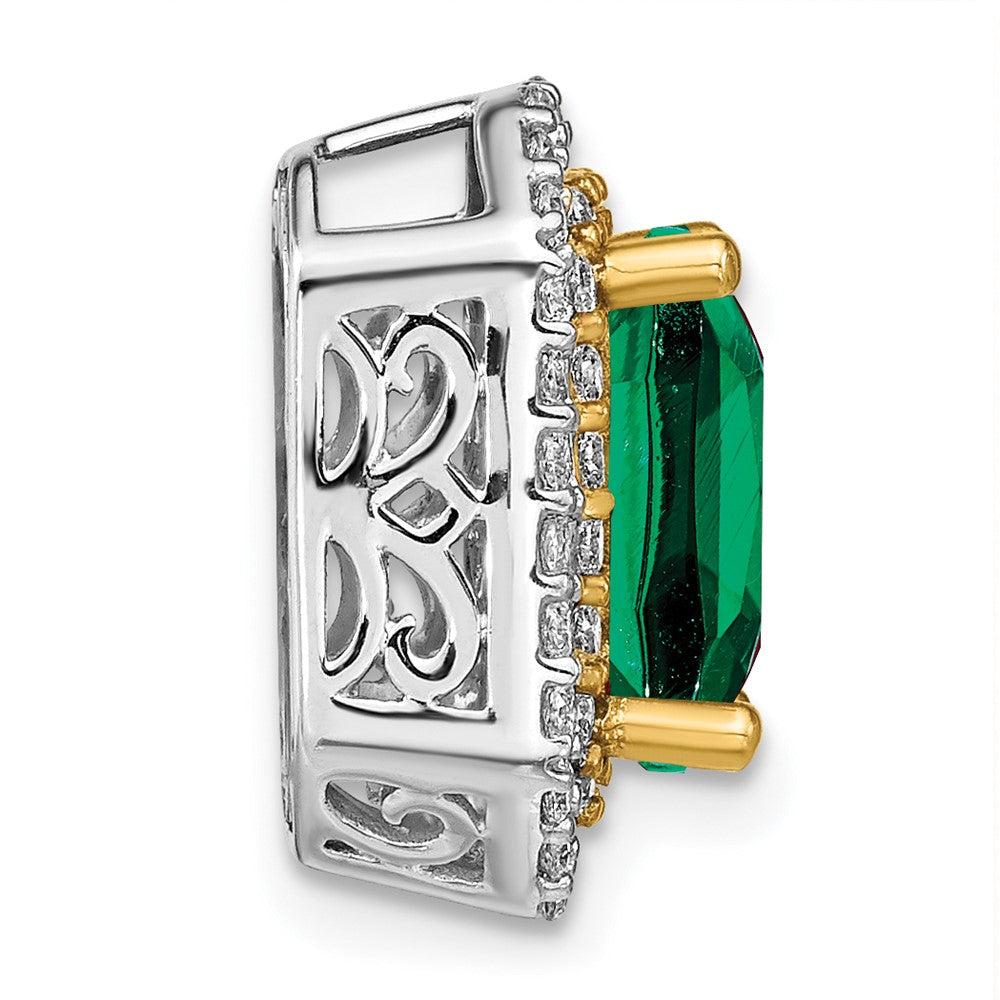 14K Bicolor Anhänger mit Diamant (VS/SI, FGH, im Labor gezüchtet) & synthetischem Smaragd