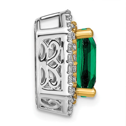 14K Bicolor Anhänger mit Diamant (VS/SI, FGH, im Labor gezüchtet) & synthetischem Smaragd