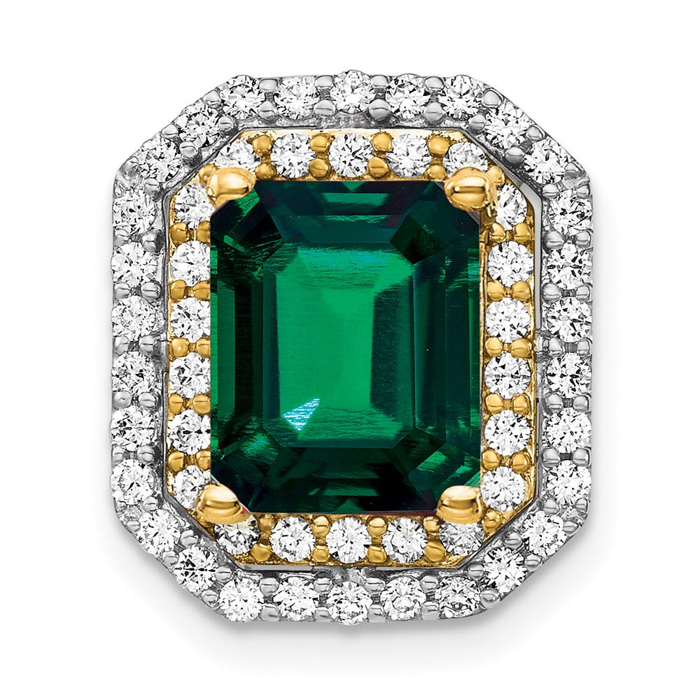 14K Bicolor Anhänger mit Diamant (VS/SI, FGH, im Labor gezüchtet) & synthetischem Smaragd