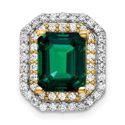 14K Bicolor Anhänger mit Diamant (VS/SI, FGH, im Labor gezüchtet) & synthetischem Smaragd