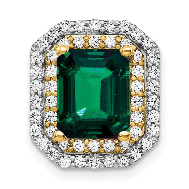 14K Bicolor Anhänger mit Diamant (VS/SI, FGH, im Labor gezüchtet) & synthetischem Smaragd