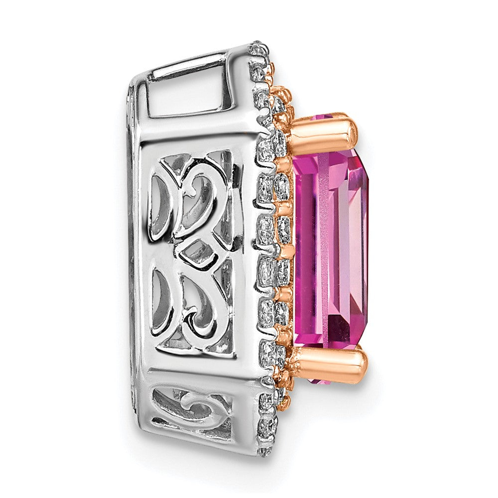 14k Bicolor-Gold Anhänger mit Labor-Diamant und synthetischem rosa Saphir