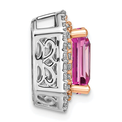 14k Bicolor-Gold Anhänger mit Labor-Diamant und synthetischem rosa Saphir