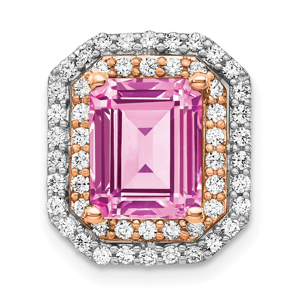 14k Bicolor-Gold Anhänger mit Labor-Diamant und synthetischem rosa Saphir