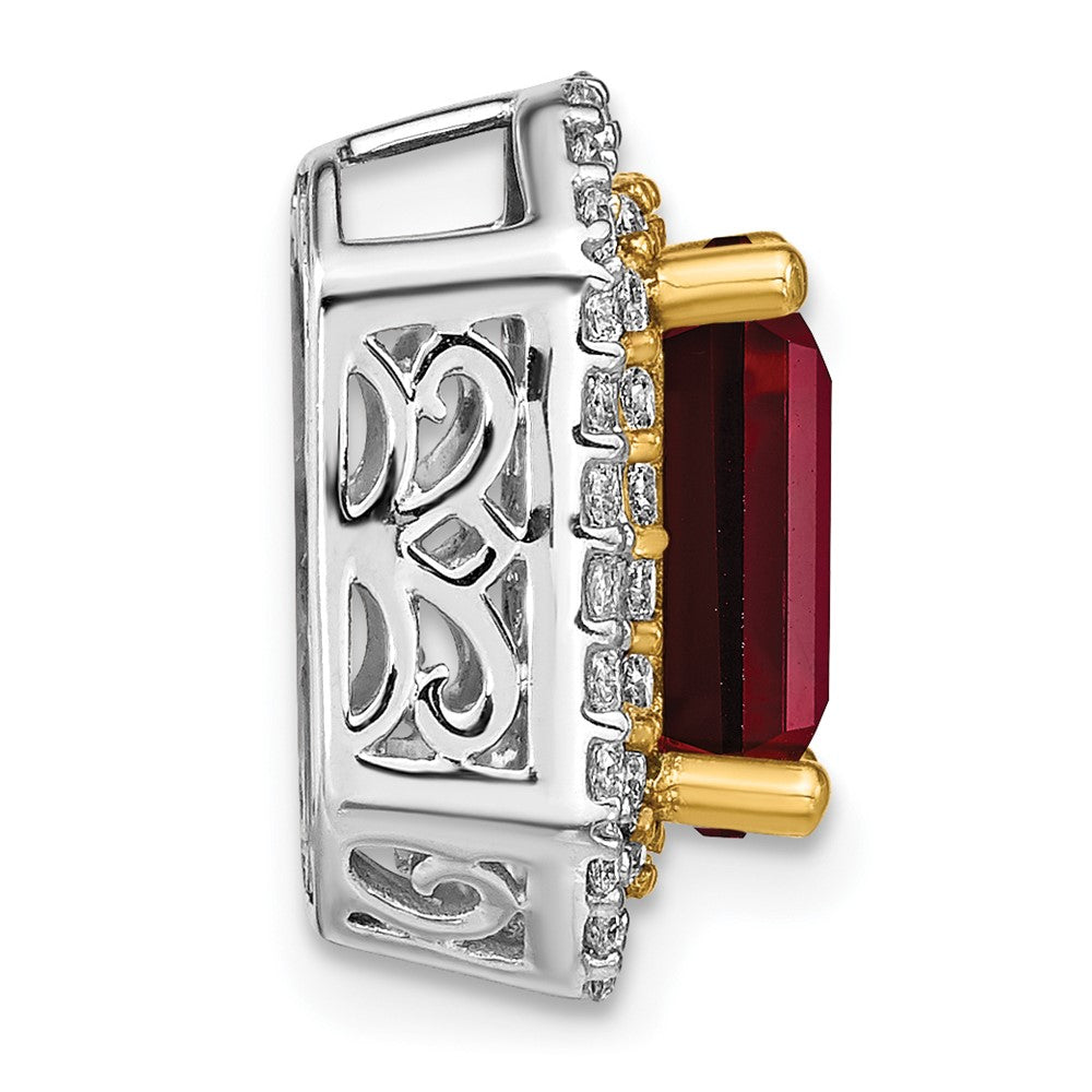 14K Bicolor 0,625 ct. Laborgezüchteter Diamant VS/SI+ G+ und Laborgezüchteter Rubin Ketten-Gleitanhänger