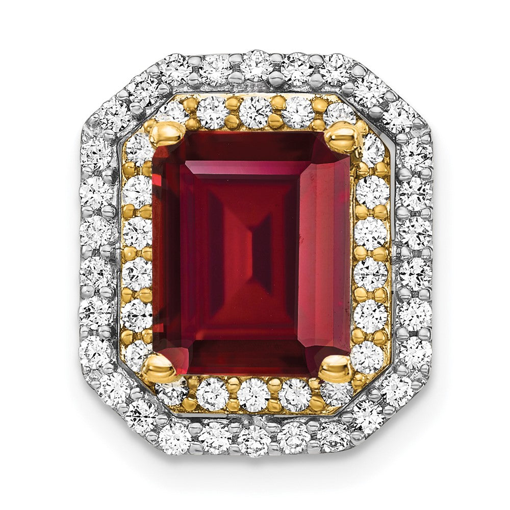 14K Bicolor 0,625 ct. Laborgezüchteter Diamant VS/SI+ G+ und Laborgezüchteter Rubin Ketten-Gleitanhänger