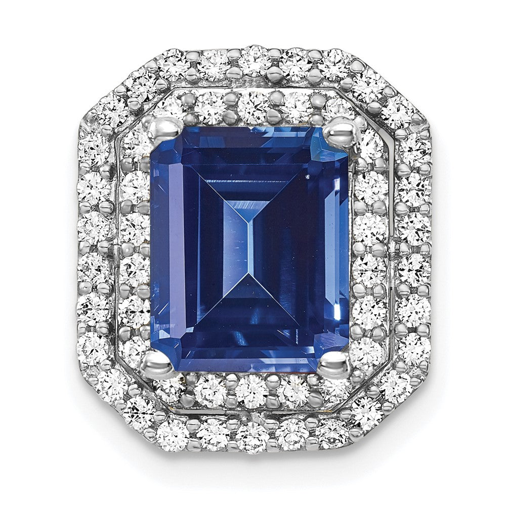 14K Weißgold Kettenanhänger mit Gleitmechanismus, 0,625 ct. im Labor gezüchteten Diamanten VS/SI+ G+ und im Labor gezüchteten blauen Saphiren