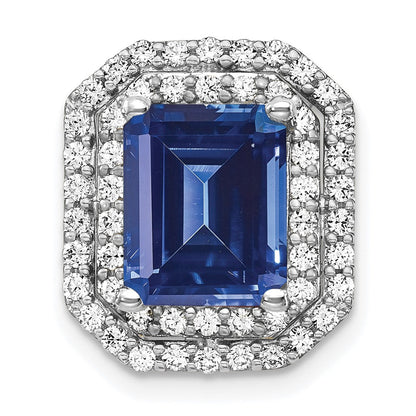14K Weißgold Kettenanhänger mit Gleitmechanismus, 0,625 ct. im Labor gezüchteten Diamanten VS/SI+ G+ und im Labor gezüchteten blauen Saphiren