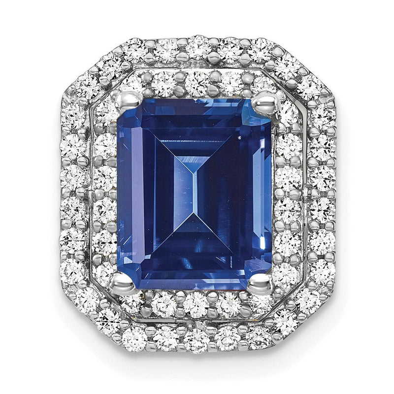 14K Weißgold Kettenanhänger mit Gleitmechanismus, 0,625 ct. im Labor gezüchteten Diamanten VS/SI+ G+ und im Labor gezüchteten blauen Saphiren