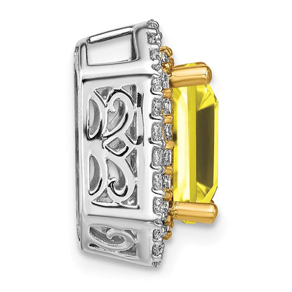 14K Bicolor 0,625 ct. Laborgezüchteter Diamant VS/SI+ G+ und Laborgezüchteter Gelber Saphir Ketten-Gleitanhänger